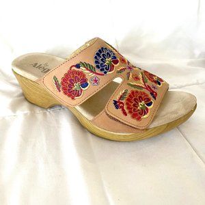 ALEGRIA LINN SANDALS COGNAC MULTI EMBROIDERED LIN-647 WOMEN'S 10.5 41 EU